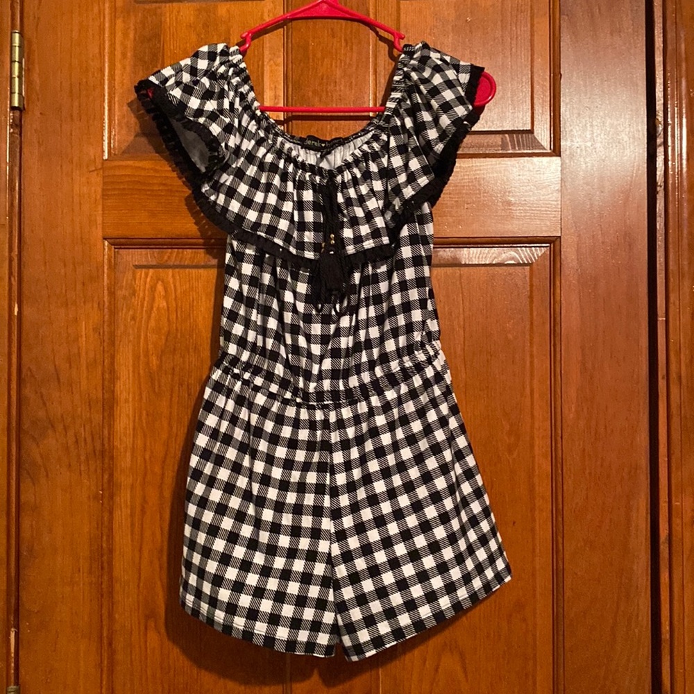 Derek Heart Black & White Checkered Romper
